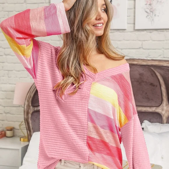 Pink Dreamland Striped Contrast Top - Picture 4 of 6